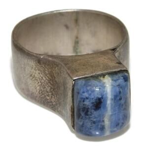 Vintage Estate Sterling Silver Modernist Sodalite Mens Signet Ring US Size 12